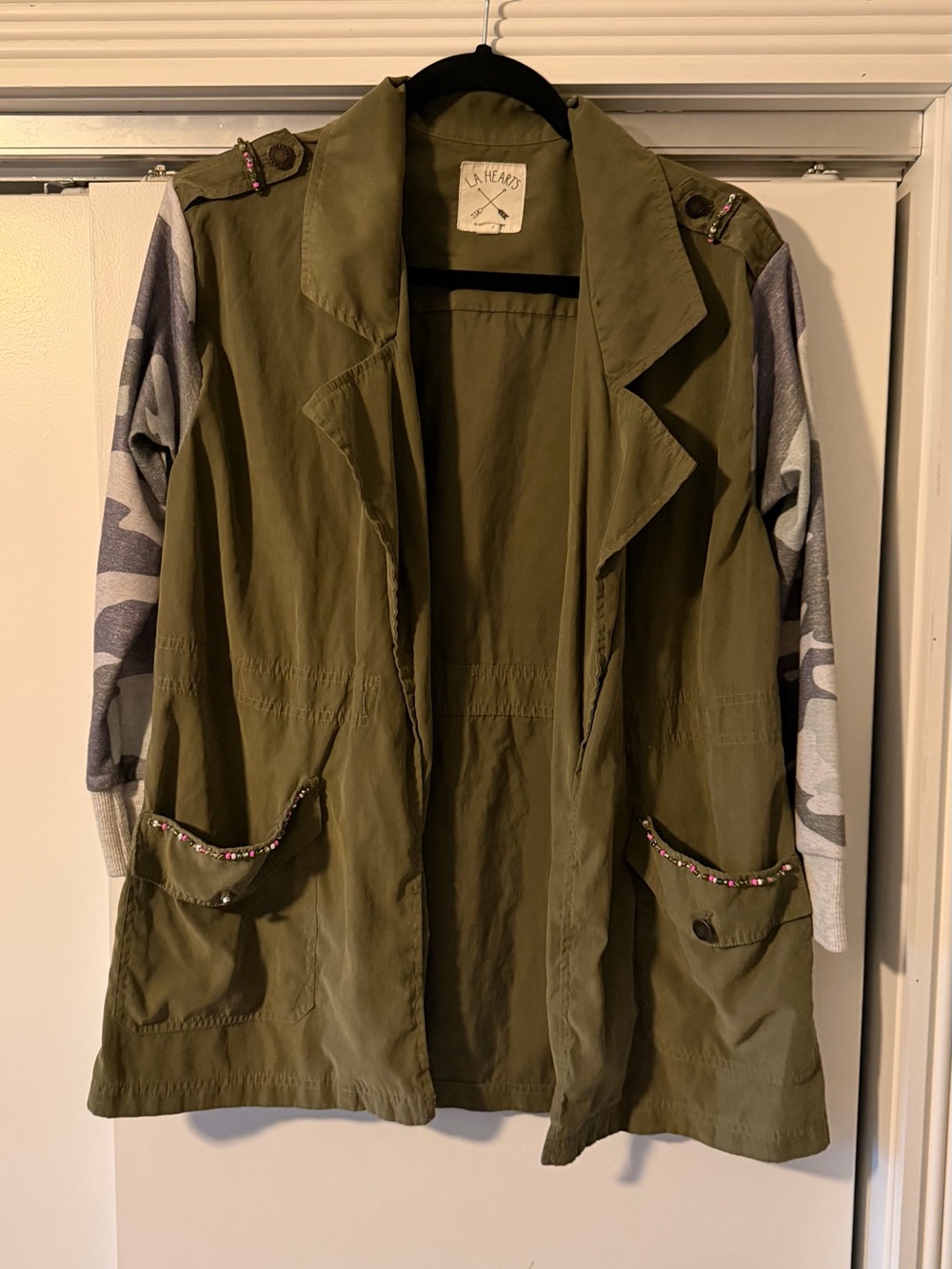 La Hearts Olive Green Jacket with Black Trim
